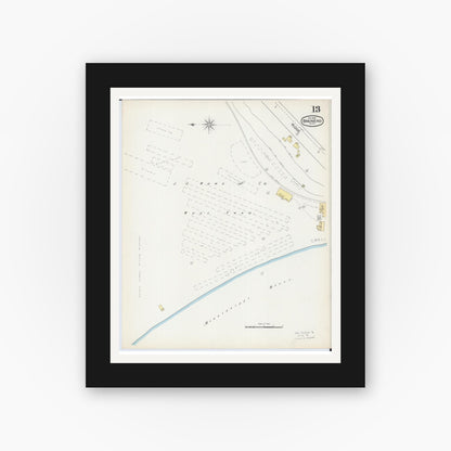 Old map wall art mockup — black gallery frame with white mat — Sanborn Fire Insurance Map from Brainerd, Crow Wing County, Minnesota (1892), Sheet #0013