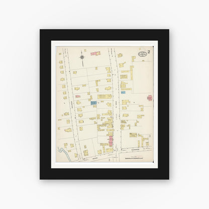 Old map wall art mockup — black gallery frame with white mat — Sanborn Fire Insurance Map from Florida, Orange County, New York (1915), Sheet #0002