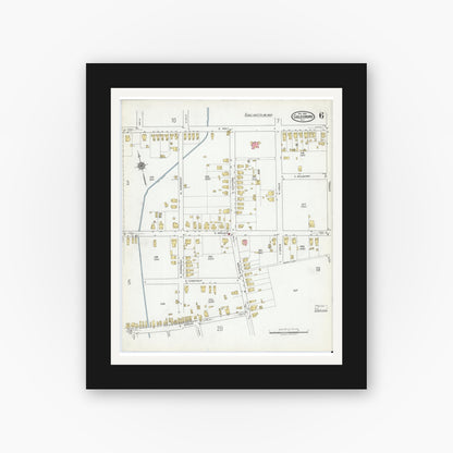 Old map wall art mockup — black gallery frame with white mat — Sanborn Fire Insurance Map from Goldsboro, Wayne County, North Carolina (1918), Sheet #0006