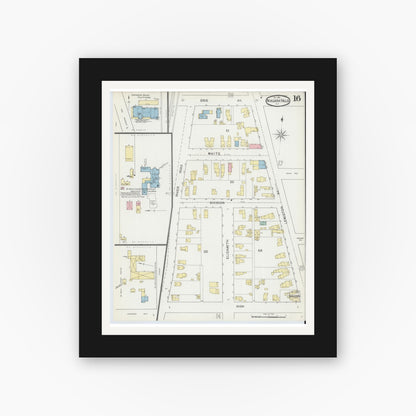 Old map wall art mockup — black gallery frame with white mat — Sanborn Fire Insurance Map from Niagara Falls, Niagara County, New York (1892), Sheet #0016