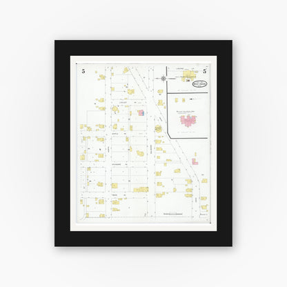 Old map wall art mockup — black gallery frame with white mat — Sanborn Fire Insurance Map from West Union, Adams County, Ohio (1930), Sheet #0005