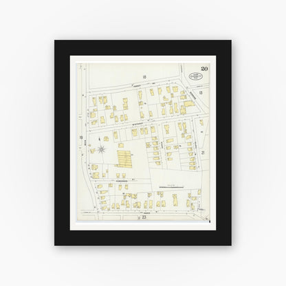Old map wall art mockup — black gallery frame with white mat — Sanborn Fire Insurance Map from Everett, Middlesex County, Massachusetts (1897), Sheet #0020