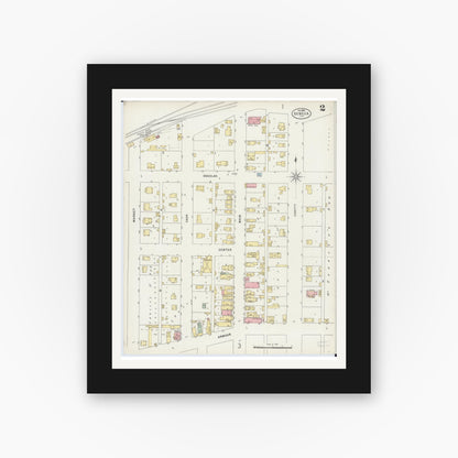 Old map wall art mockup — black gallery frame with white mat — Sanborn Fire Insurance Map from Seneca, La Salle County, Illinois (1898), Sheet #0002