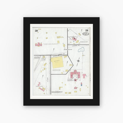 Old map wall art mockup — black gallery frame with white mat — Sanborn Fire Insurance Map from Circleville, Pickaway County, Ohio (1927), Sheet #0028