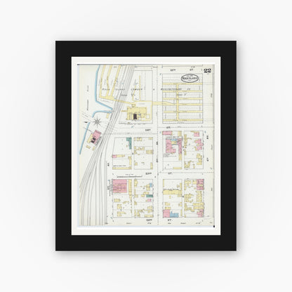 Old map wall art mockup — black gallery frame with white mat — Sanborn Fire Insurance Map from Rock Island, Rock Island County, Illinois (1892), Sheet #0022
