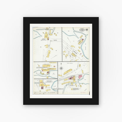 Old map wall art mockup — black gallery frame with white mat — Sanborn Fire Insurance Map from Gardner, Worcester County, Massachusetts (1900), Sheet #0015