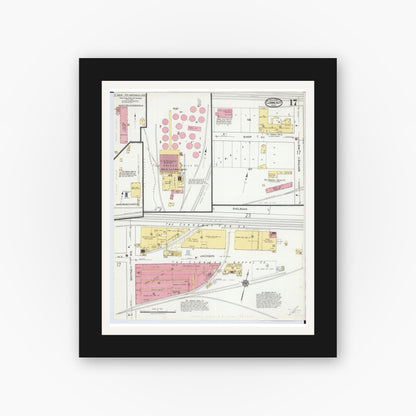 Old map wall art mockup — black gallery frame with white mat — Sanborn Fire Insurance Map from Conneaut, Ashtabula County, Ohio (1919), Sheet #0017