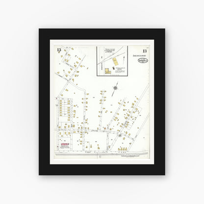 Old map wall art mockup — black gallery frame with white mat — Sanborn Fire Insurance Map from Thomasville, Davidson County, North Carolina (1923), Sheet #0013