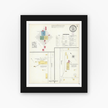 Old map wall art mockup — black gallery frame with white mat — Sanborn Fire Insurance Map from Dunn, Harnett County, North Carolina (1908) - Complete Map Set