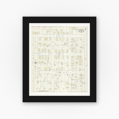 Old map wall art mockup — black gallery frame with white mat — Sanborn Fire Insurance Map from Ladysmith, Rusk County, Wisconsin (1914), Sheet #0007