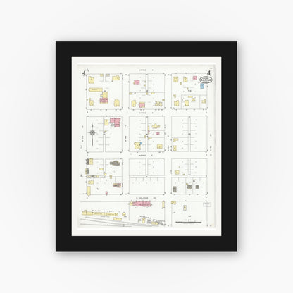 Old map wall art mockup — black gallery frame with white mat — Sanborn Fire Insurance Map from Alpine, Brewster County, Texas (1927), Sheet #0004