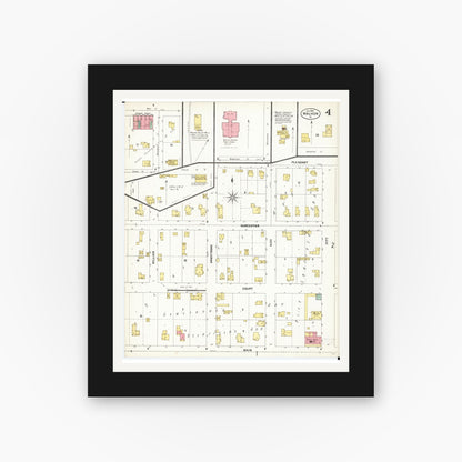 Old map wall art mockup — black gallery frame with white mat — Sanborn Fire Insurance Map from Waukon, Allamakee County, Iowa (1902), Sheet #0004
