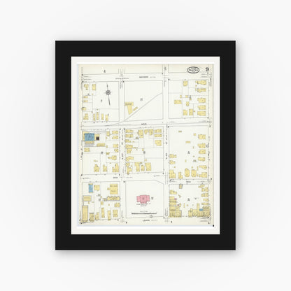 Old map wall art mockup — black gallery frame with white mat — Sanborn Fire Insurance Map from Palatka, Putnam County, Florida (1915), Sheet #0009
