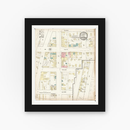 Old map wall art mockup — black gallery frame with white mat — Sanborn Fire Insurance Map from Ida Grove, Ida County, Iowa (1886), Sheet #0001