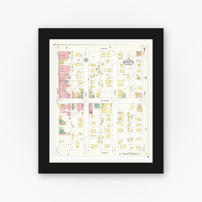 Old map wall art mockup — black gallery frame with white mat — Sanborn Fire Insurance Map from Webster City, Hamilton County, Iowa (1907), Sheet #0007