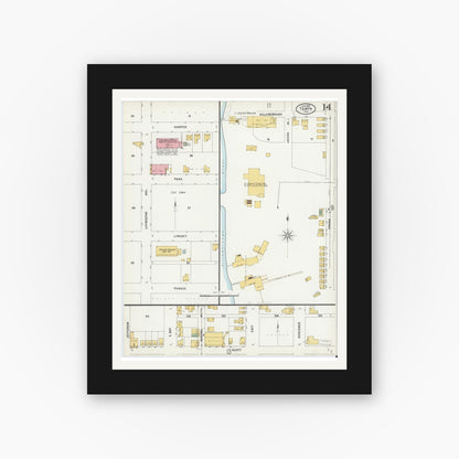 Old map wall art mockup — black gallery frame with white mat — Sanborn Fire Insurance Map from Tampa, Hillsborough County, Florida (1899), Sheet #0014