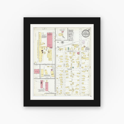Old map wall art mockup — black gallery frame with white mat — Sanborn Fire Insurance Map from Greenwood, Johnson County, Indiana (1902) - Complete Map Set