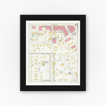 Old map wall art mockup — black gallery frame with white mat — Sanborn Fire Insurance Map from Marlin, Falls County, Texas (1903), Sheet #0003