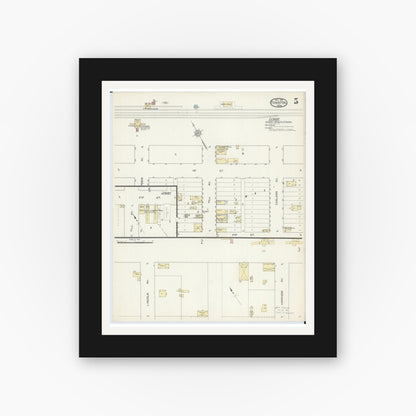 Old map wall art mockup — black gallery frame with white mat — Sanborn Fire Insurance Map from Fosston, Polk County, Minnesota (1913), Sheet #0005