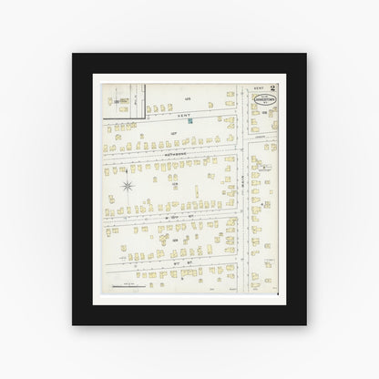 Old map wall art mockup — black gallery frame with white mat — Sanborn Fire Insurance Map from Jamestown, Chautauqua County, New York (1891), Sheet #0002