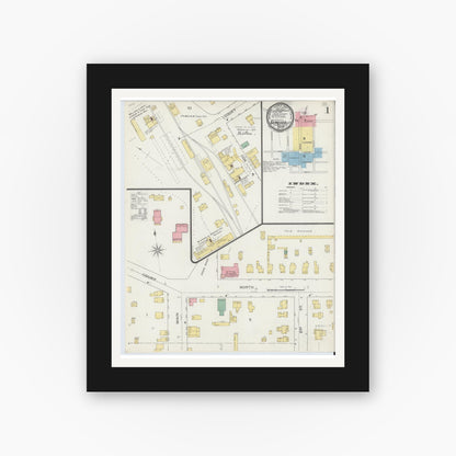 Old map wall art mockup — black gallery frame with white mat — Sanborn Fire Insurance Map from Geneseo, Livingston County, New York (1894), Sheet #0001