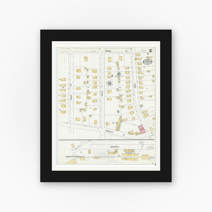 Old map wall art mockup — black gallery frame with white mat — Sanborn Fire Insurance Map from Freeport, Nassau County, New York (1904), Sheet #0002