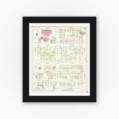 Old map wall art mockup — black gallery frame with white mat — Sanborn Fire Insurance Map from Negaunee, Marquette County, Michigan (1911), Sheet #0008