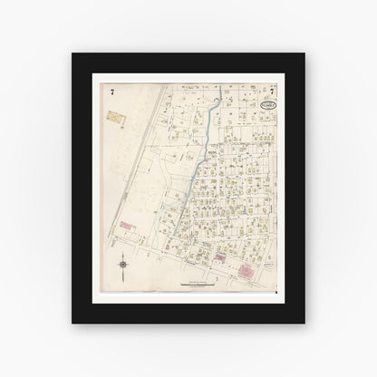 Old map wall art mockup — black gallery frame with white mat — Sanborn Fire Insurance Map from Humble, Harris County, Texas (1940), Sheet #0007