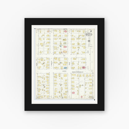 Old map wall art mockup — black gallery frame with white mat — Sanborn Fire Insurance Map from Montpelier, Williams County, Ohio (1916), Sheet #0004