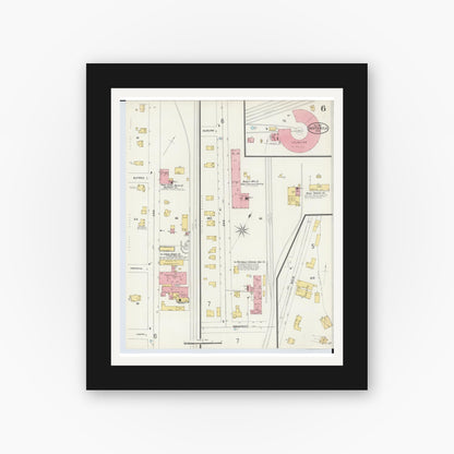 Old map wall art mockup — black gallery frame with white mat — Sanborn Fire Insurance Map from Ashtabula, Ashtabula County, Ohio (1898), Sheet #0006