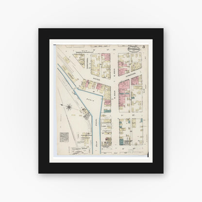 Old map wall art mockup — black gallery frame with white mat — Sanborn Fire Insurance Map from Benton Harbor, Berrien County, Michigan (1884), Sheet #0003