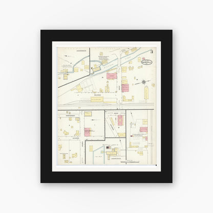 Old map wall art mockup — black gallery frame with white mat — Sanborn Fire Insurance Map from Waynesville, Haywood County, North Carolina (1913), Sheet #0003