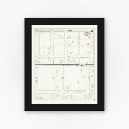 Old map wall art mockup — black gallery frame with white mat — Sanborn Fire Insurance Map from Pilot Point, Denton County, Texas (1907), Sheet #0008