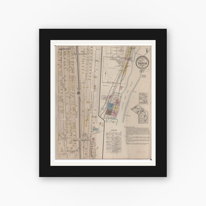 Old map wall art mockup — black gallery frame with white mat — Sanborn Fire Insurance Map from Trenton, Wayne County, Michigan (1922), Sheet #0001