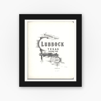 Old map wall art mockup — black gallery frame with white mat — Sanborn Fire Insurance Map from Lubbock, Lubbock County, Texas (1957), Sheet #0001
