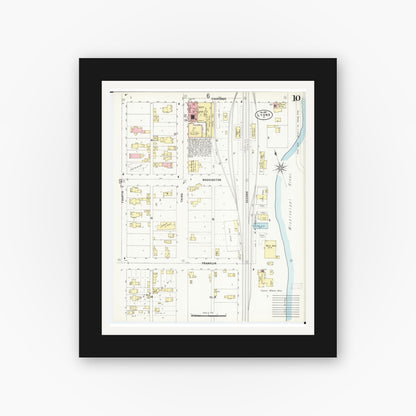 Old map wall art mockup — black gallery frame with white mat — Sanborn Fire Insurance Map from Lyons, Clinton County, Iowa (1897), Sheet #0010