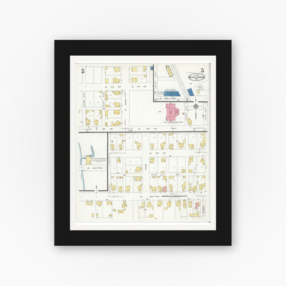 Old map wall art mockup — black gallery frame with white mat — Sanborn Fire Insurance Map from West Alexandria, Preble County, Ohio (1926), Sheet #0005