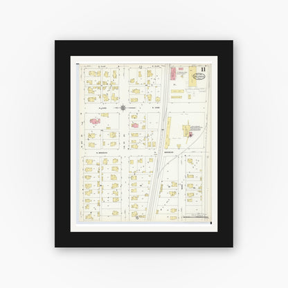 Old map wall art mockup — black gallery frame with white mat — Sanborn Fire Insurance Map from Delphos, Van Wert And Allen Counties, Ohio (1911), Sheet #0011