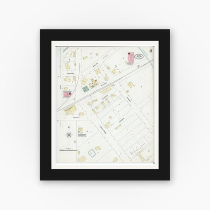 Old map wall art mockup — black gallery frame with white mat — Sanborn Fire Insurance Map from Carmi, White County, Illinois (1906), Sheet #0008