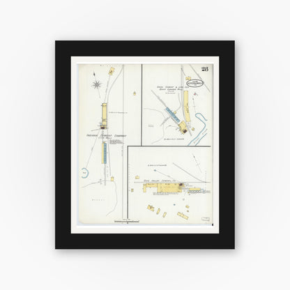 Old map wall art mockup — black gallery frame with white mat — Sanborn Fire Insurance Map from Jeffersonville, Clark County, Indiana (1898), Sheet #0028