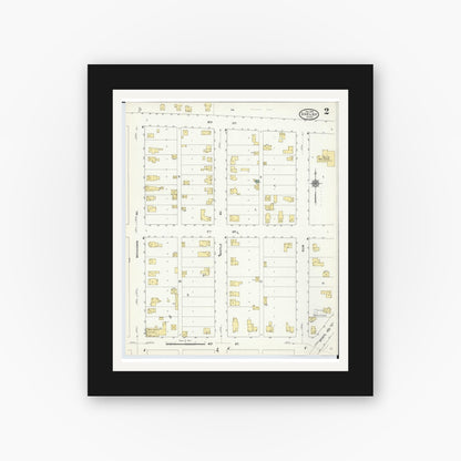 Old map wall art mockup — black gallery frame with white mat — Sanborn Fire Insurance Map from Shelby, Oceana County, Michigan (1910), Sheet #0002