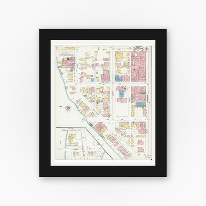 Old map wall art mockup — black gallery frame with white mat — Sanborn Fire Insurance Map from Logansport, Cass County, Indiana (1906), Sheet #0004