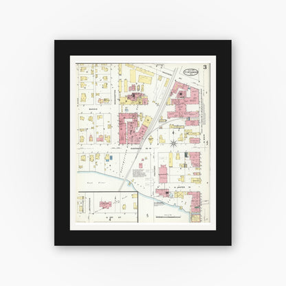 Old map wall art mockup — black gallery frame with white mat — Sanborn Fire Insurance Map from Fort Atkinson, Jefferson County, Wisconsin (1909), Sheet #0003