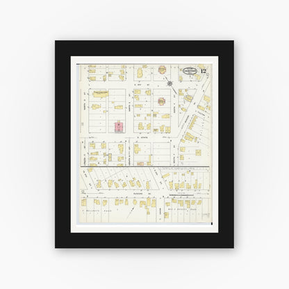 Old map wall art mockup — black gallery frame with white mat — Sanborn Fire Insurance Map from Cheboygan, Cheboygan County, Michigan (1915), Sheet #0012