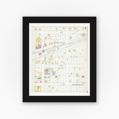 Old map wall art mockup — black gallery frame with white mat — Sanborn Fire Insurance Map from Pacific, Franklin County, Missouri (1903), Sheet #0003