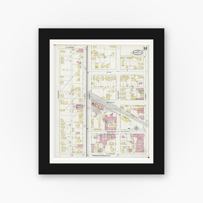 Old map wall art mockup — black gallery frame with white mat — Sanborn Fire Insurance Map from Danville, Vermilion County, Illinois (1895), Sheet #0014