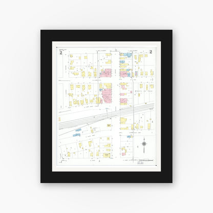 Old map wall art mockup — black gallery frame with white mat — Sanborn Fire Insurance Map from Stryker, Williams County, Ohio (1951), Sheet #0002