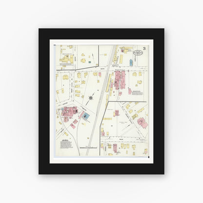 Old map wall art mockup — black gallery frame with white mat — Sanborn Fire Insurance Map from Plymouth, Wayne County, Michigan (1909), Sheet #0003