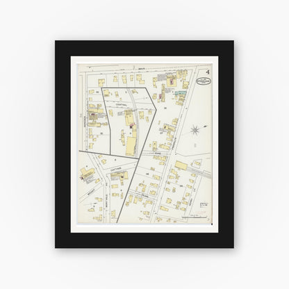 Old map wall art mockup — black gallery frame with white mat — Sanborn Fire Insurance Map from Stoneham, Middlesex County, Massachusetts (1892), Sheet #0004