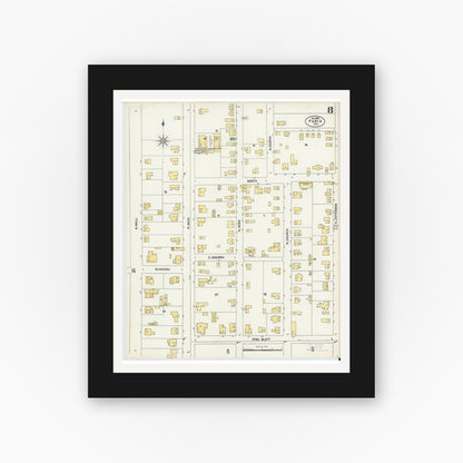 Old map wall art mockup — black gallery frame with white mat — Sanborn Fire Insurance Map from Paris, Lamar County, Texas (1902), Sheet #0008